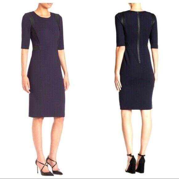Rebecca Taylor Dresses & Skirts - Rebecca Taylor. Navy Faux-Leather & Lace Trim Ponte. Dress. Size 2